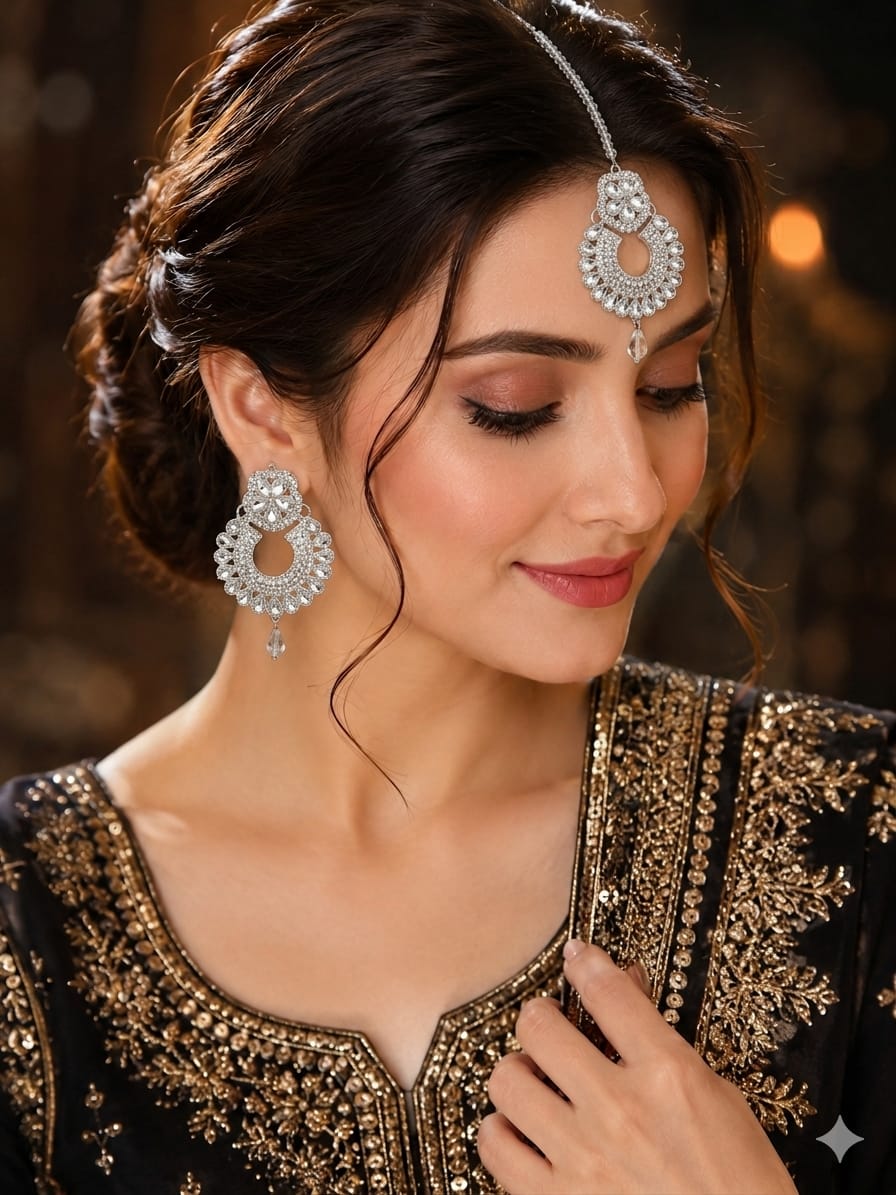 Jhumka with mang tikka