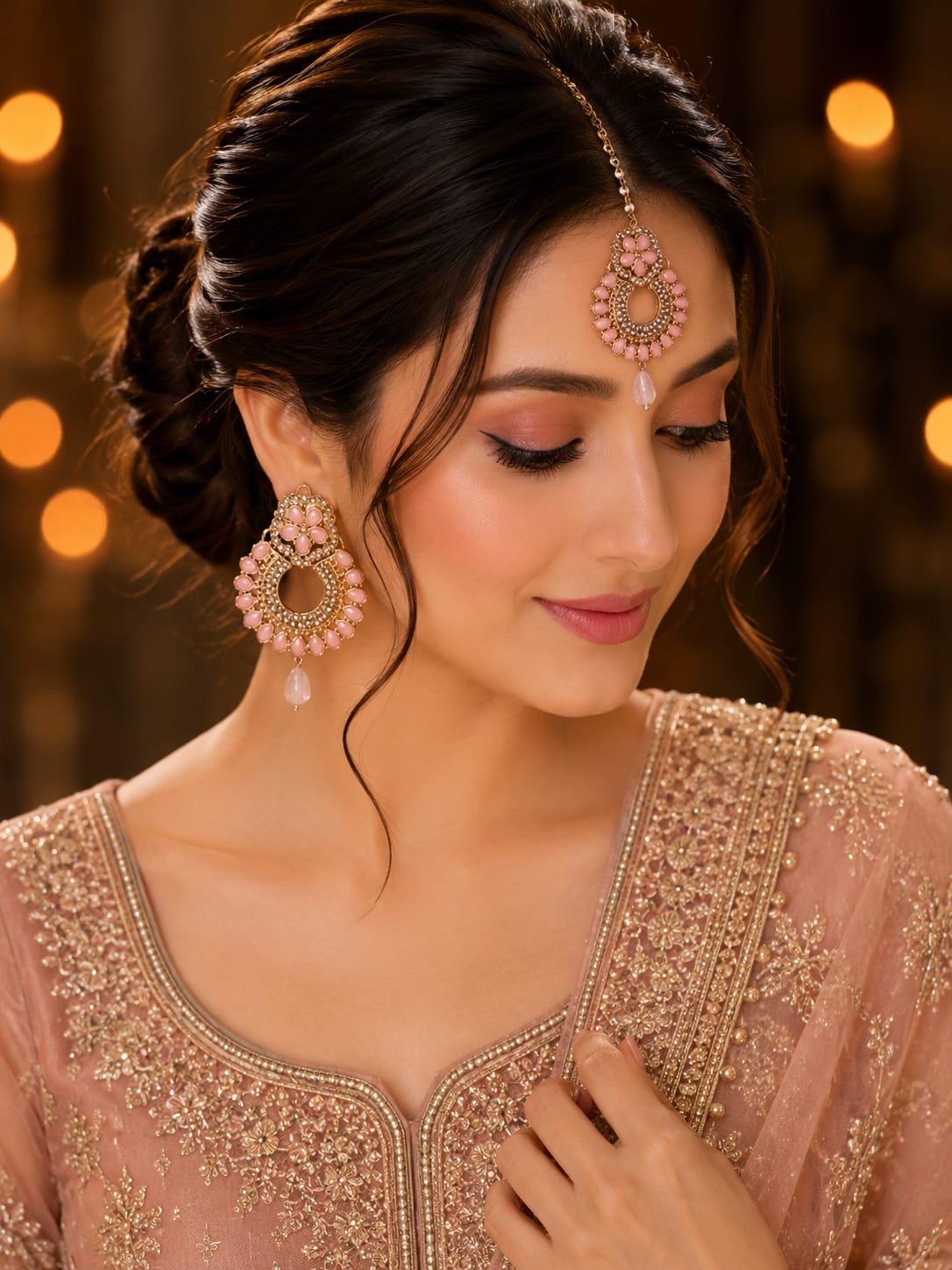 Jhumka with mang tikka