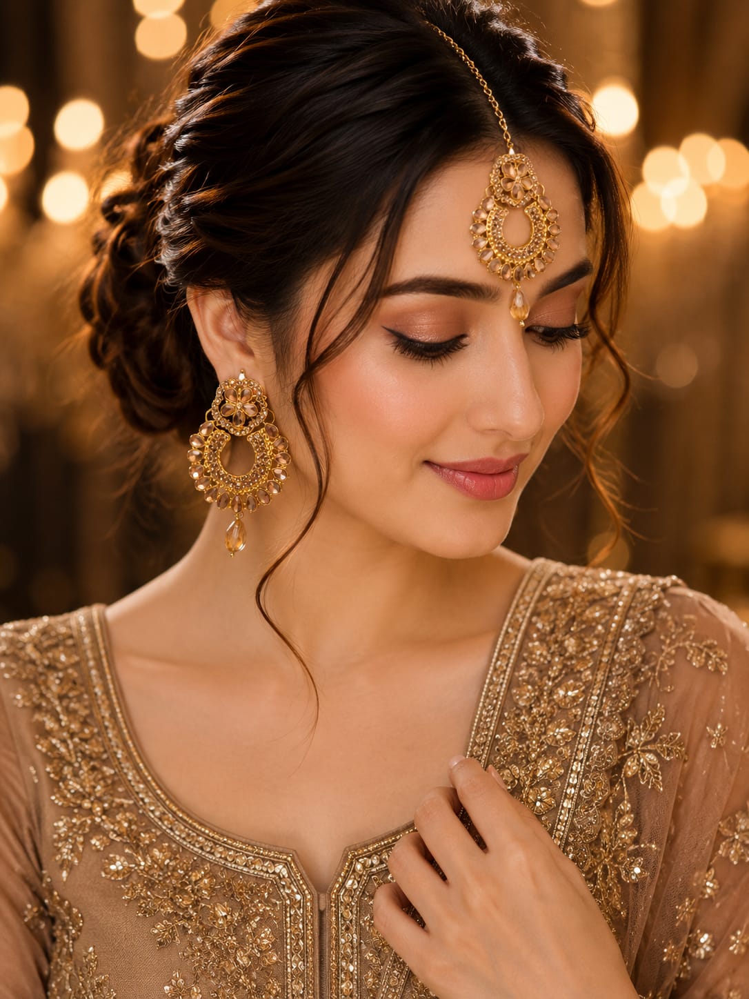 Jhumka with mang tikka